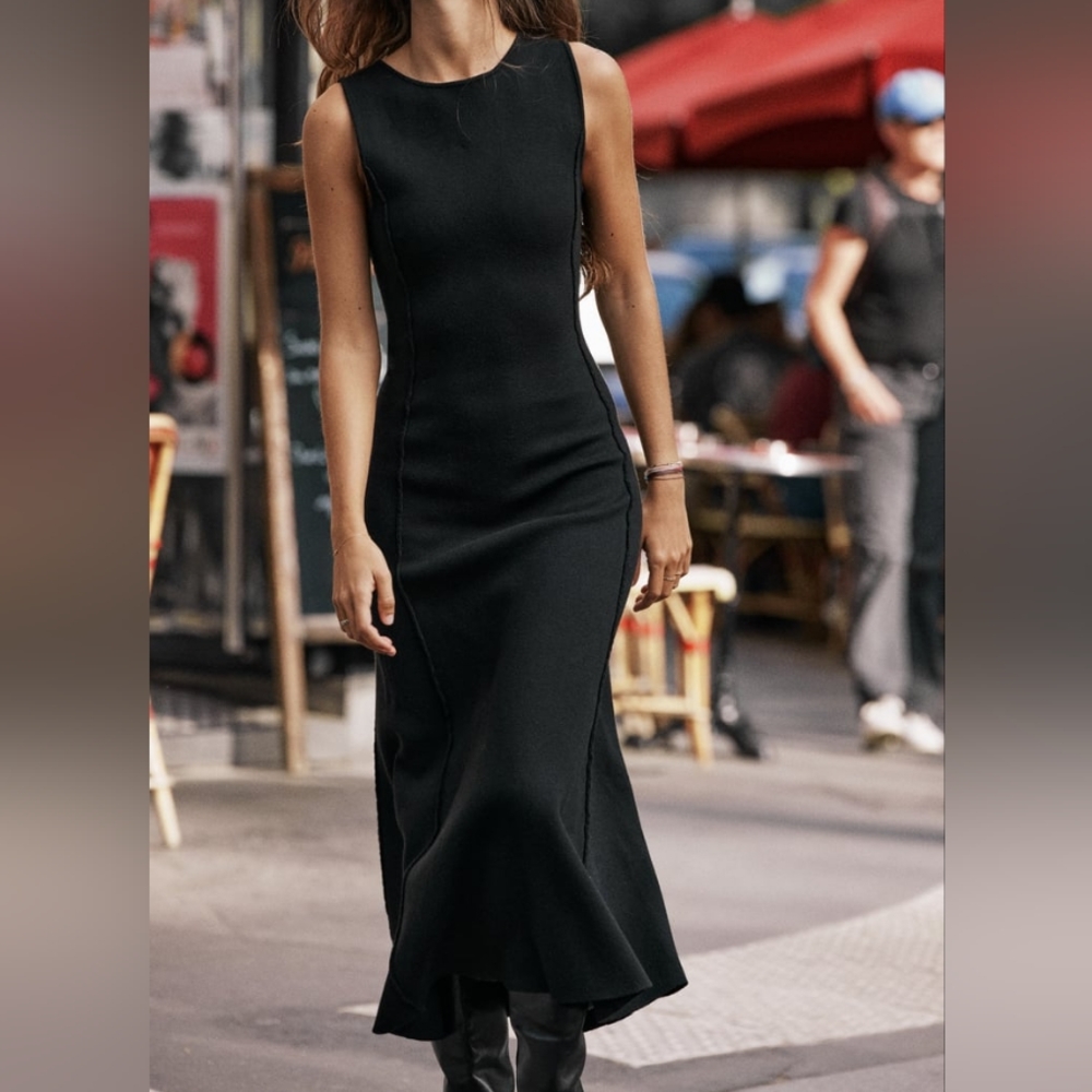 Zara long knit dress A-line black sz S,M,L BNWT
